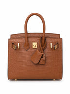 Mini Birkin 20cm Outer Stitching Tote Bag in Classic Gold Crocodile Pattern — Classic Hand-Carry Tote