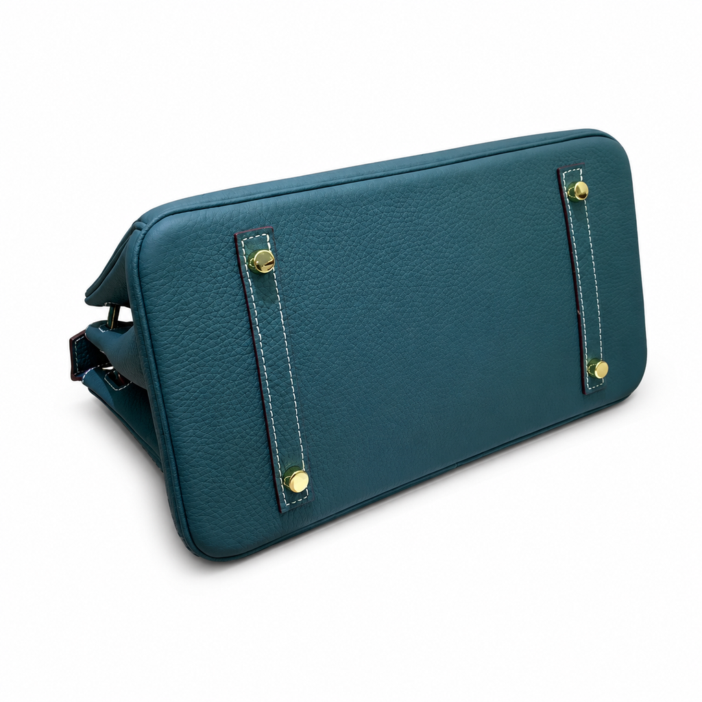 Birkin Style Retourne in Malachite Togo Leather (Gold Hardware) — Versatile Top-Handle Handbag
