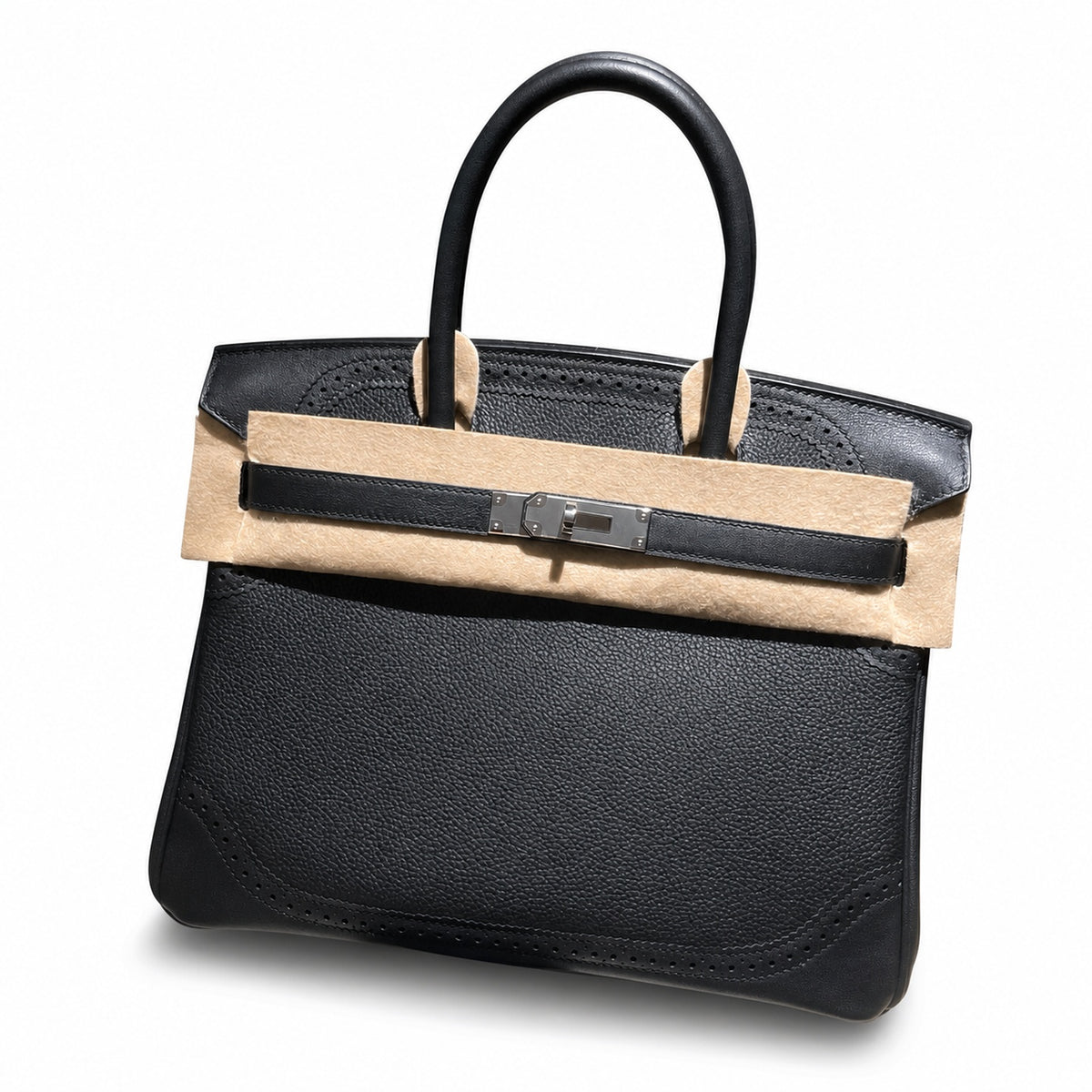 Birkin Ghillies 30 Total Black Leather Top-Handle Bag — Structured Top-Handle Tote