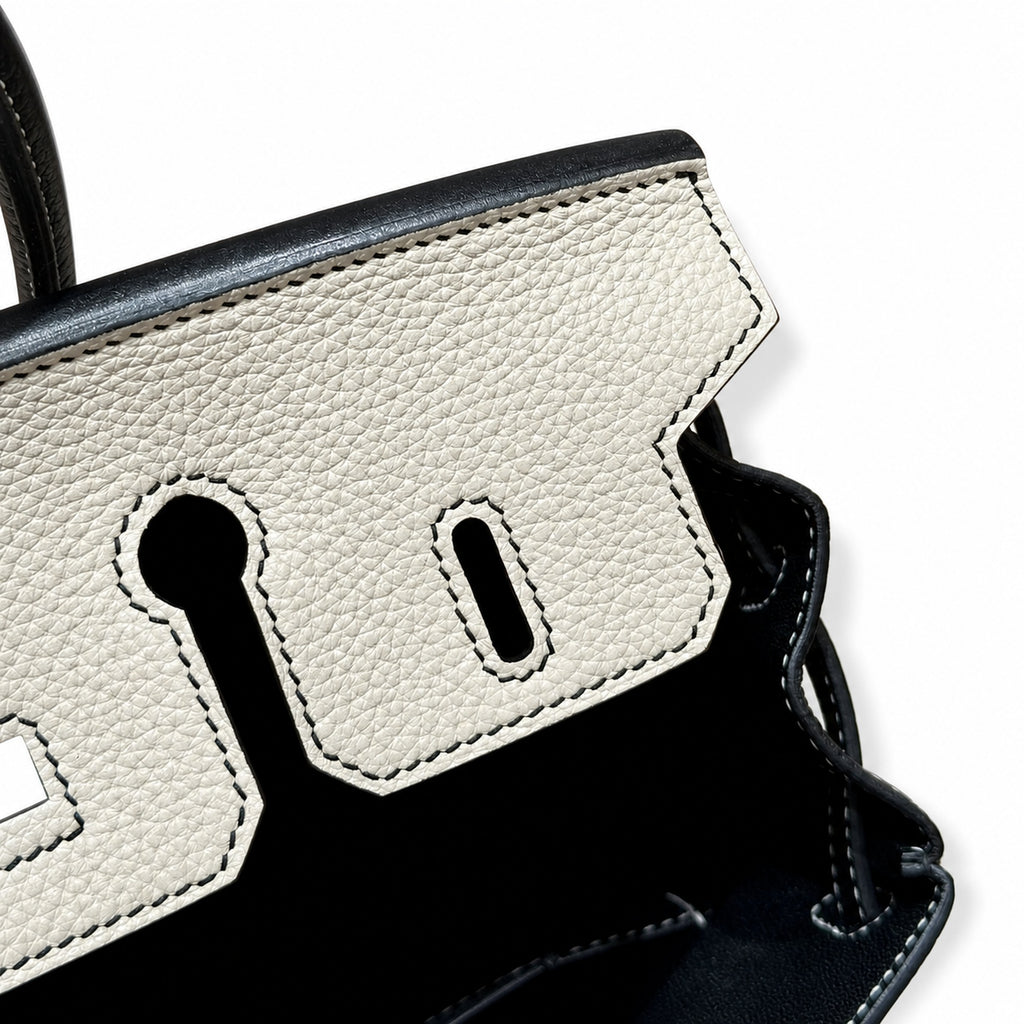 Birkin 25 Craie and Noir Togo Leather Bi-Color Bag — Versatile Top-Handle Handbag