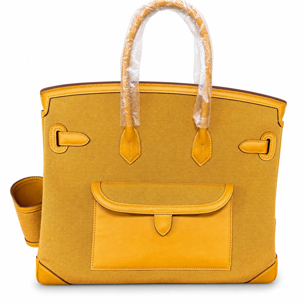 Birkin Cargo 35 Sesame Swift Leather and Canvas Multi-Pocket Bag — Versatile Top-Handle Handbag