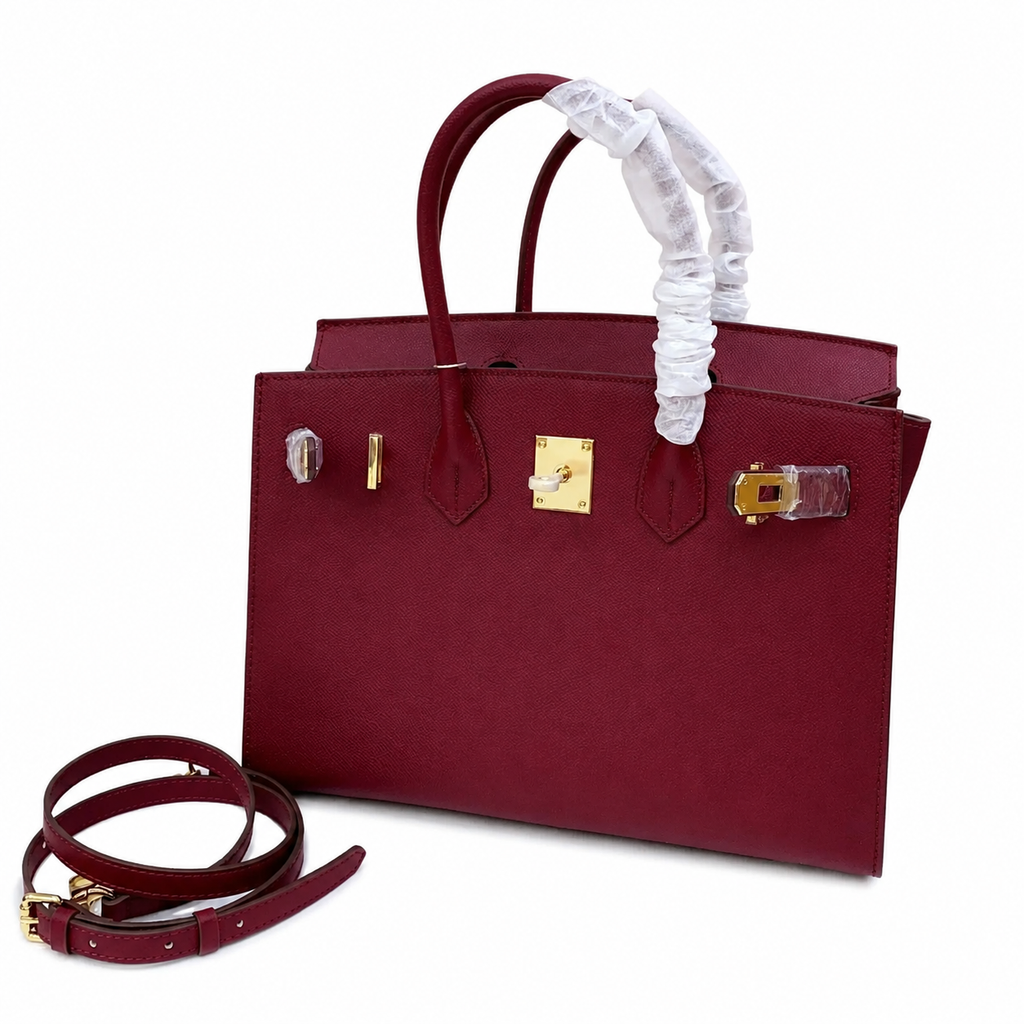 Birkin Style 25/30 Sellier in Bordeaux Epsom Leather (Gold Hardware) — Versatile Top-Handle Handbag