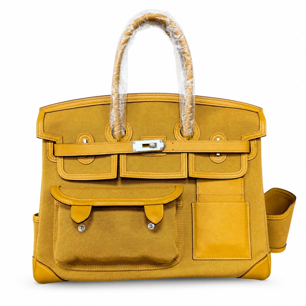 Birkin Cargo 35 Sesame Swift Leather and Canvas Multi-Pocket Bag — Versatile Top-Handle Handbag