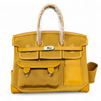Birkin Cargo 35 Sesame Swift Leather and Canvas Multi-Pocket Bag — Versatile Top-Handle Handbag