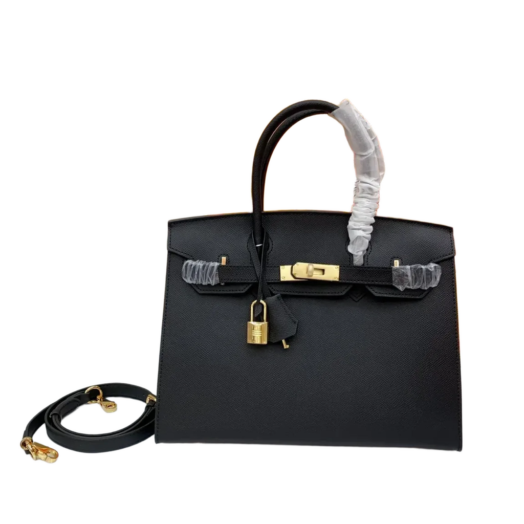 Birkin Sellier 25 Black Epsom Leather Gold Hardware — Polished Top-Handle Bag