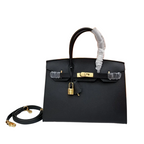 Birkin Sellier 25 Black Epsom Leather Gold Hardware — Polished Top-Handle Bag