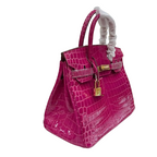 Birkin 30 Rose Pourpre Shiny Niloticus Crocodile Gold Hardware — Classic Hand-Carry Tote