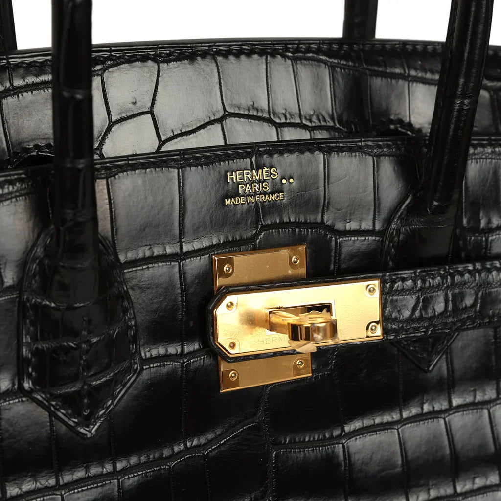Birkin Black Matte Niloticus Crocodile Gold Hardware — Sophisticated Tote Style