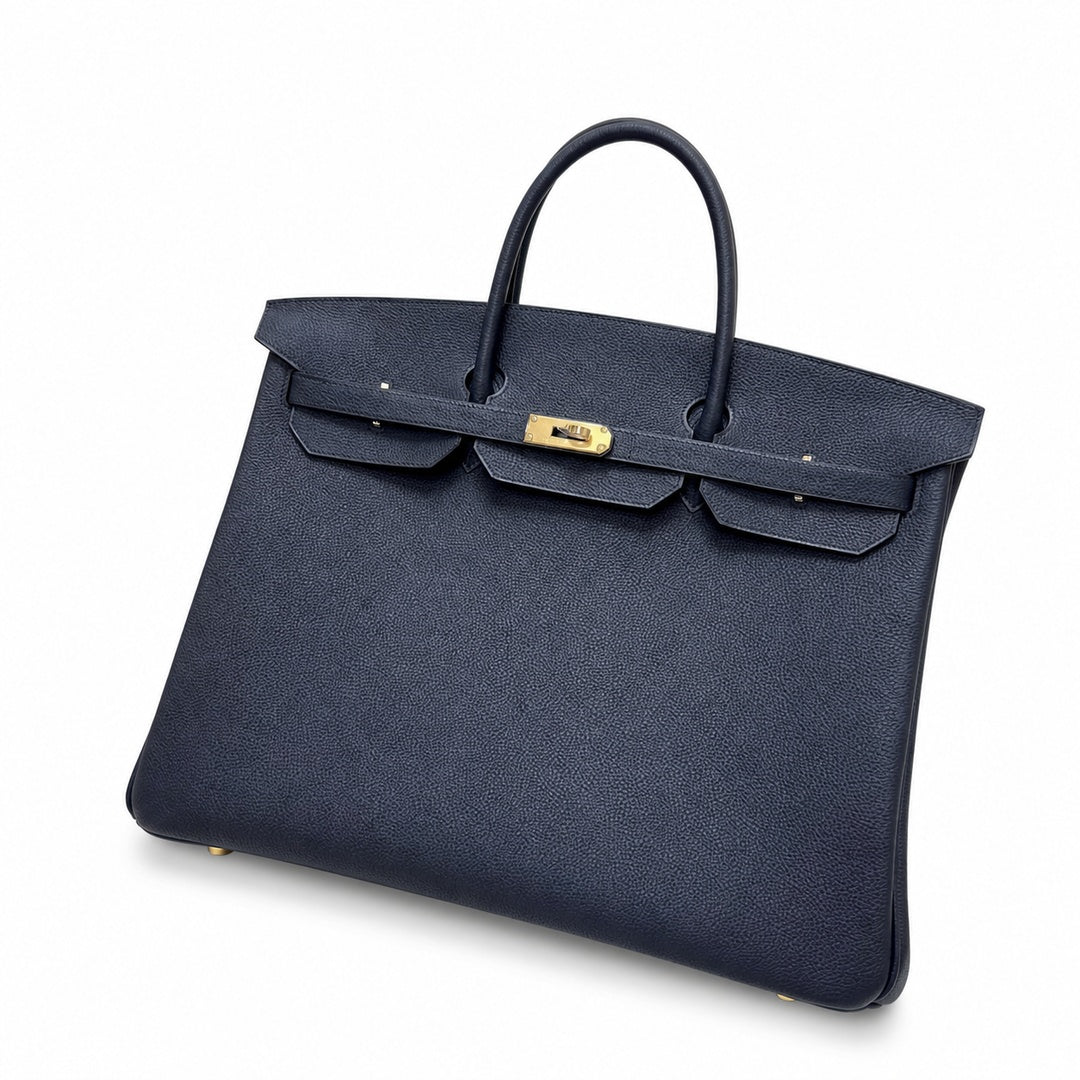 Birkin 30 Retourne in Etoupe Suede Grizzly with White Stitching (Gold Hardware) — Structured Top-Handle Tote