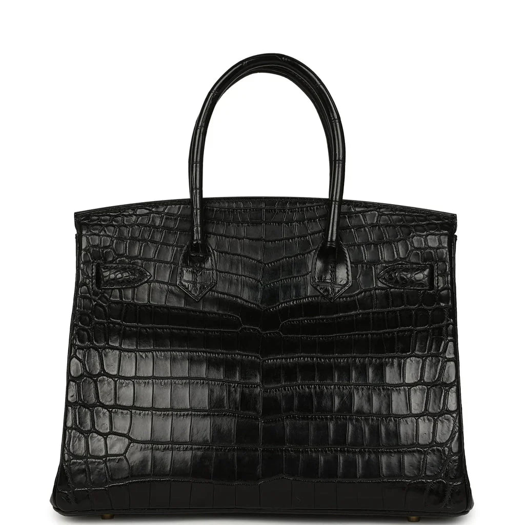 Birkin Black Matte Niloticus Crocodile Gold Hardware — Sophisticated Tote Style