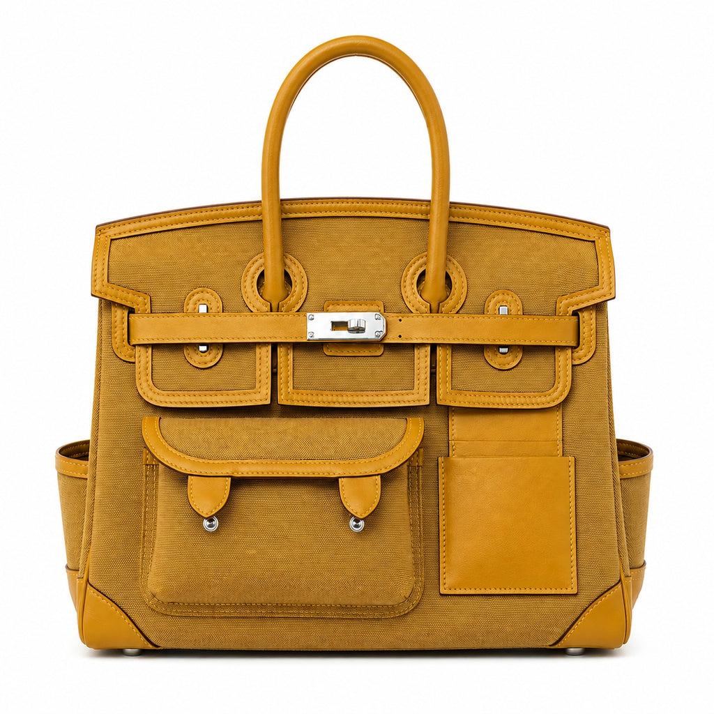 Birkin Cargo 35 Sesame Swift Leather and Canvas Multi-Pocket Bag — Versatile Top-Handle Handbag