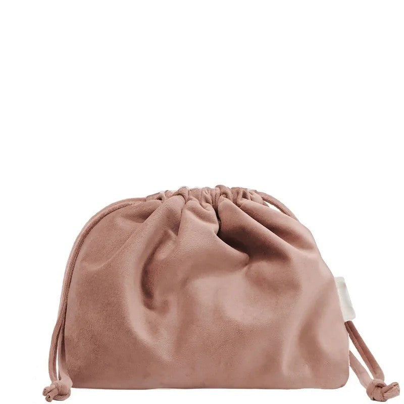 Matte Soft Leather Wide Mouth Drawstring Accessory Bag