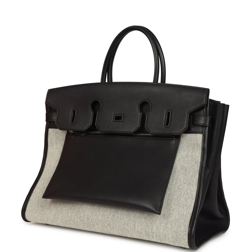 Birkin 35 A L'Envers Black-Ecru Toile H Canvas and Black Volupto Palladium Hardware — Streamlined Structured Bag