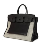 Birkin 35 A L'Envers Black-Ecru Toile H Canvas and Black Volupto Palladium Hardware — Streamlined Structured Bag