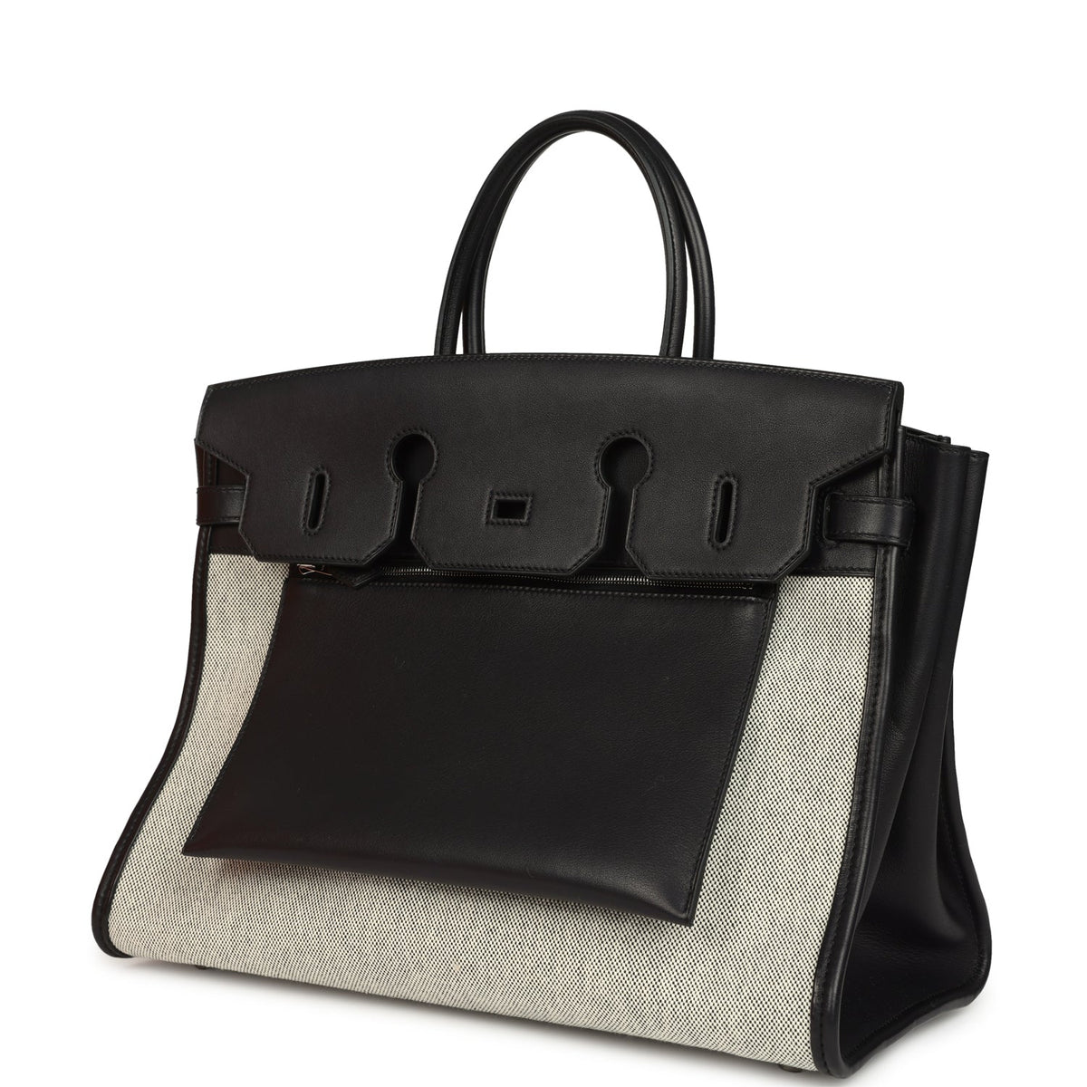 Birkin 35 A L'Envers Black-Ecru Toile H Canvas and Black Volupto Palladium Hardware — Streamlined Structured Bag