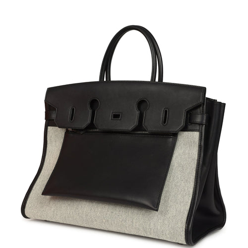 Birkin 35 A L'Envers Black-Ecru Toile H Canvas and Black Volupto Palladium Hardware — Streamlined Structured Bag
