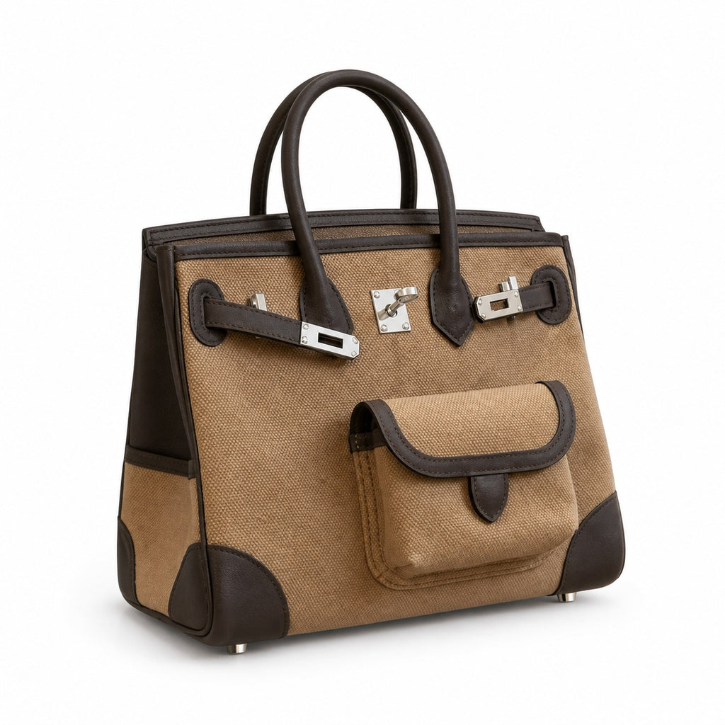 Birkin Cargo 30 Ebène Swift Leather and Khaki Canvas Multi-Pocket Bag — Classic Hand-Carry Tote