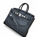 Birkin 25 Rock Black Leather Multi-Pocket Handbag with Chain — Elegant Hand-Carry Design
