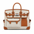 Birkin Cargo 35 Gold Leather and Ecru Canvas Multi-Pocket Bag — Versatile Top-Handle Handbag