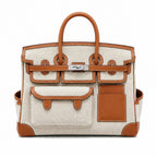 Birkin Cargo 35 Gold Leather and Ecru Canvas Multi-Pocket Bag — Versatile Top-Handle Handbag