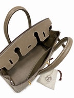 Birkin 30 Retourne in Etoupe Togo Leather with White Stitching (Gold Hardware) — Distinctive Carryall Silhouette