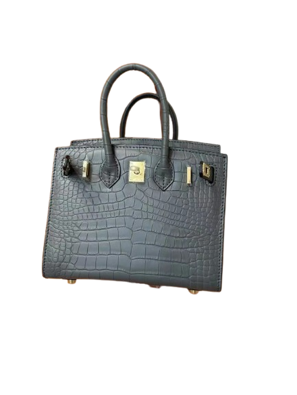 Mini Birkin 20cm Outer Stitching Tote Bag in Etain Gray Crocodile Pattern — Sophisticated Tote Style