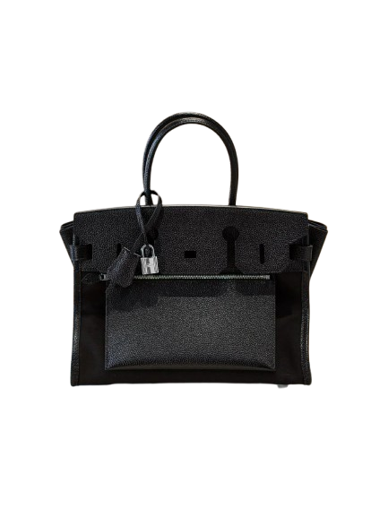 Birkin à l'envers, Black canvas & all Black colorway — Versatile Top-Handle Handbag