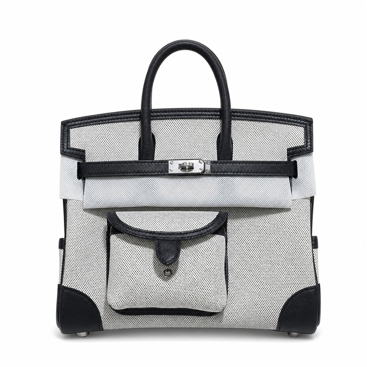 Birkin Cargo 25 Black Leather and Ecru Canvas Multi-Pocket Mini Bag — Classic Hand-Carry Tote
