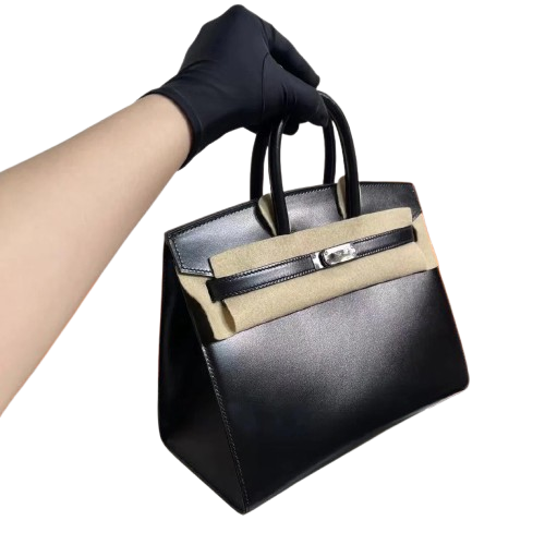 Hermès Birkin 25 Sellier Noir Box Calf Leather Silver Hardware — Polished Top-Handle Bag