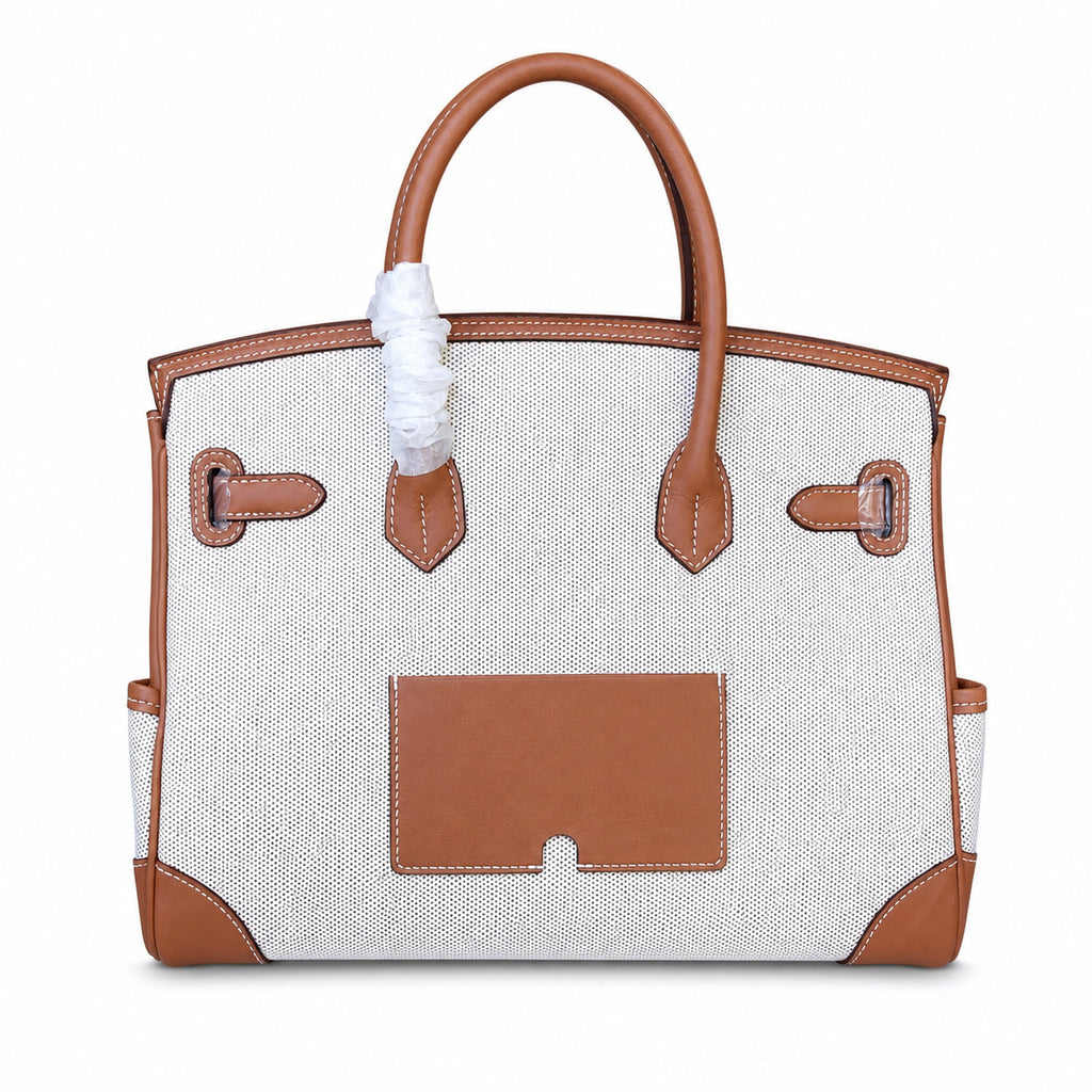 Birkin Cargo 30 Gold Swift Leather and Ecru Canvas Multi-Pocket Bag — Polished Top-Handle Bag