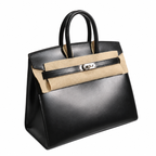 Hermès Birkin 25 Sellier Noir Box Calf Leather Silver Hardware — Polished Top-Handle Bag