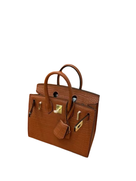 Mini Birkin 20cm Outer Stitching Tote Bag in Classic Gold Crocodile Pattern — Classic Hand-Carry Tote