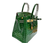 Retourne in Vert Crocodile-Embossed Leather (Gold Hardware) — Sophisticated Tote Style
