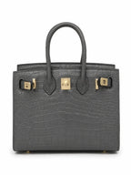 Mini Birkin 20cm Outer Stitching Tote Bag in Etain Gray Crocodile Pattern — Sophisticated Tote Style