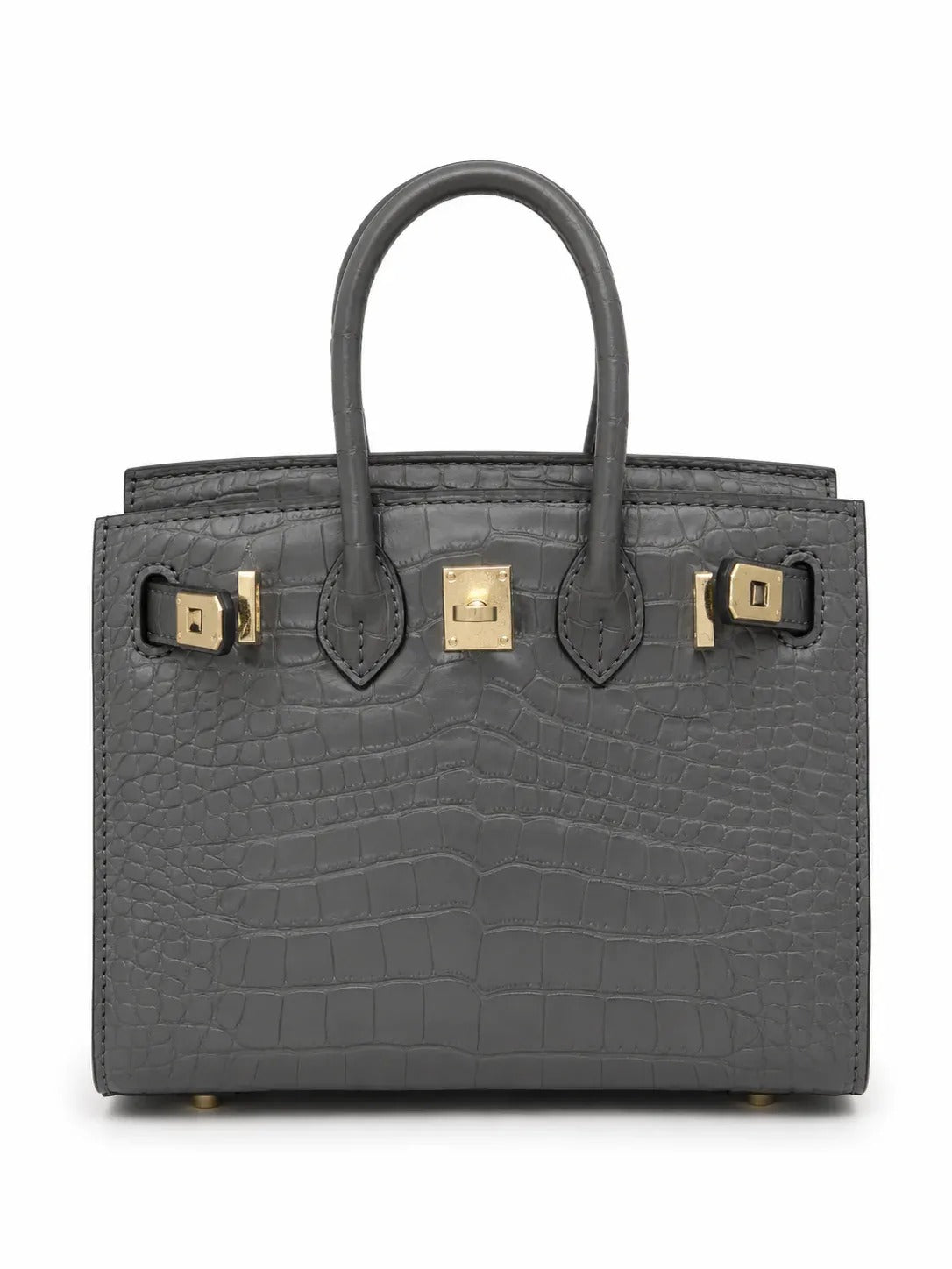 Mini Birkin 20cm Outer Stitching Tote Bag in Etain Gray Crocodile Pattern — Sophisticated Tote Style