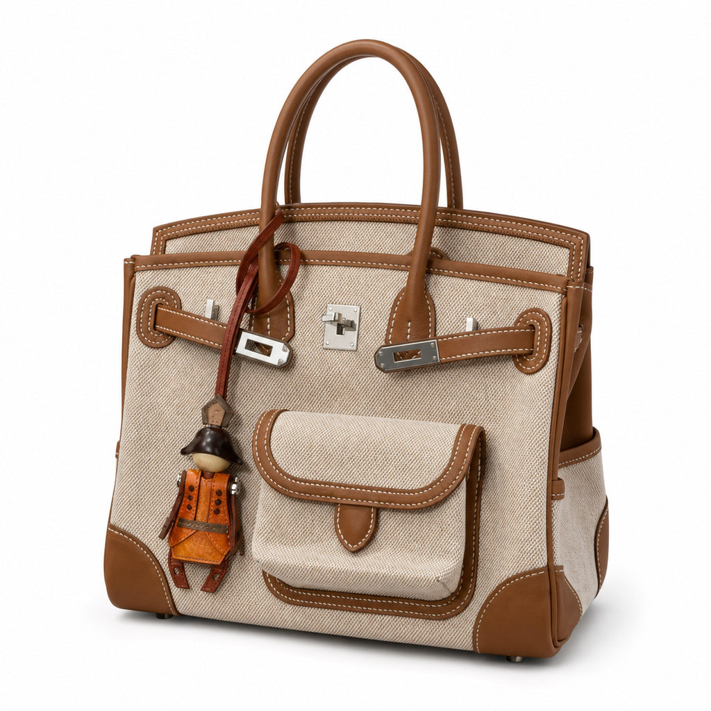 Birkin Cargo 30 Gold Swift Leather and Ecru Canvas Multi-Pocket Bag — Polished Top-Handle Bag