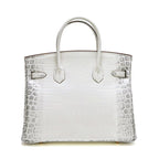 Birkin Bag Crocodile-Grain Cowhide Leather Gold Hardware — Elegant Hand-Carry Design