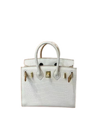 Mini Birkin 20cm Outer Stitching Tote Bag in Pure White Crocodile Pattern — Refined Structured Tote