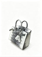 Mini Birkin 20cm Outer Stitching Tote Bag in Two-Tone Snow White Lizard Pattern — Versatile Top-Handle Handbag