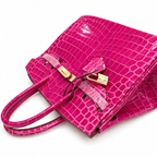 Birkin Style 25/30/35 Retourne in Rose Schéhérazade Crocodile-Embossed Leather (Gold Hardware) — Streamlined Structured Bag