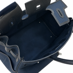 Birkin Cargo 35 in Bleu Nuit Toile Goéland and Noir Swift Leather (Palladium Hardware) — Polished Top-Handle Bag