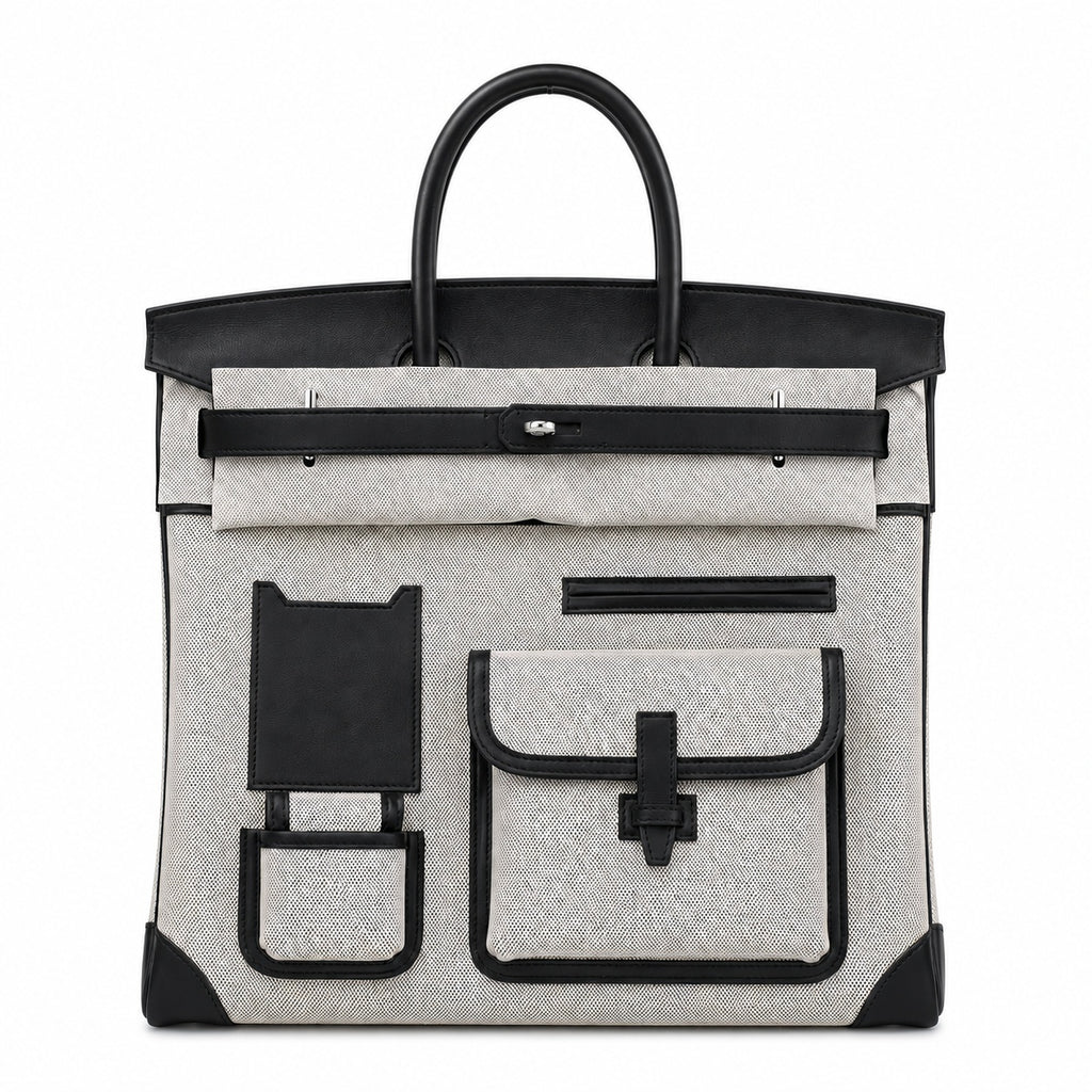 Birkin Cargo 40 Black Leather and Ecru Canvas Multi-Pocket Bag — Sophisticated Tote Style