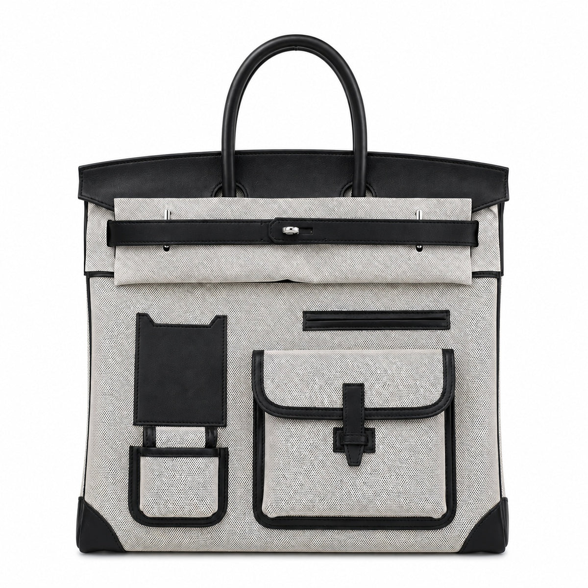 Birkin Cargo 40 Black Leather and Ecru Canvas Multi-Pocket Bag — Sophisticated Tote Style