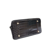 Birkin Style 25/30/35 Retourne in Etoupe Crocodile-Embossed Leather (Gold Hardware) — Polished Top-Handle Bag