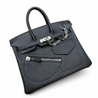 Birkin 25 Rock Black Leather Multi-Pocket Handbag with Chain — Elegant Hand-Carry Design
