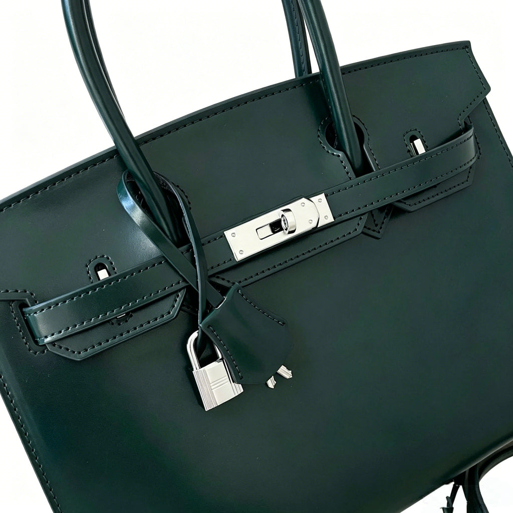 Birkin 30 Style Sellier in Vert Cypress Smooth Leather (Palladium Hardware) — Timeless Structured Handbag