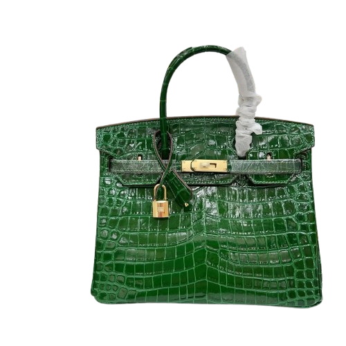 Birkin Emerald Shiny Niloticus Crocodile Gold Hardware — Streamlined Structured Bag