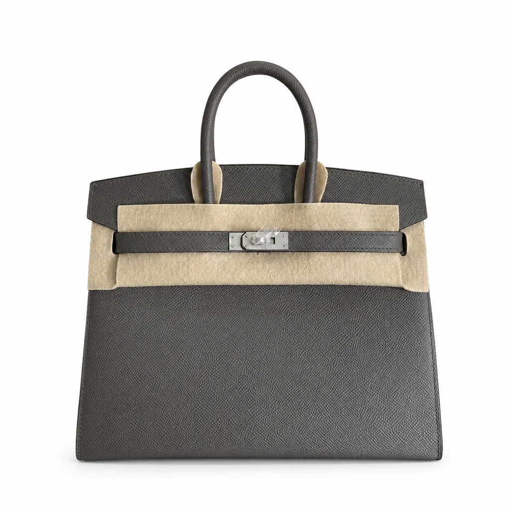 Birkin 25 Sellier 8F Etain Epsom Silver Hardware — Streamlined Structured Bag
