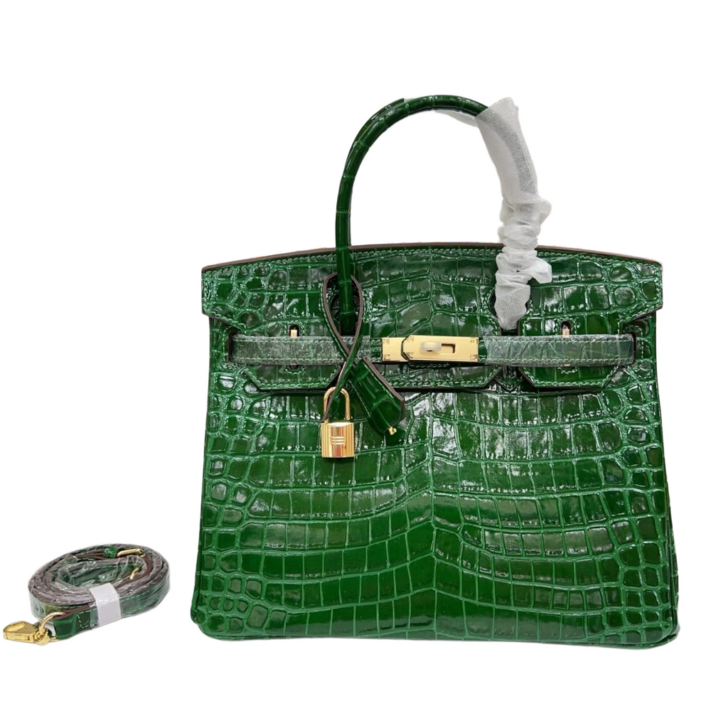 Retourne in Vert Crocodile-Embossed Leather (Gold Hardware) — Sophisticated Tote Style