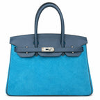 Rare Runaway Birkin 30cm Grizzly Agate Blue Suede Luxury Tote — Elegant Hand-Carry Design